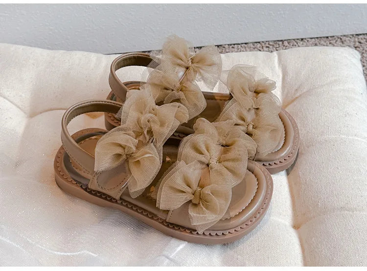 Sweet Princess Shoes Girl Tulle Lace Butterfly-knot Chic Summer Wedding Party Shoes Sandals for Child Girls Holiday Shoes I11155