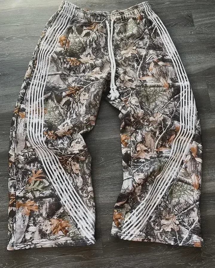 Double Toe Ripped Printed Trousers Functional Tactical Functional Men and Women Advanced Jogging Drawstring Casual Sports Pants