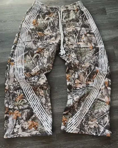 Double Toe Ripped Printed Trousers Functional Tactical Functional Men and Women Advanced Jogging Drawstring Casual Sports Pants