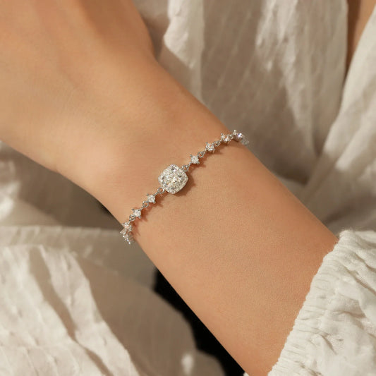 0.8CT D Color Moissanite Luxury Bracelet 925 Sterling Silver Halo Bracelet For Women Bridal Wedding Statement Jewelry