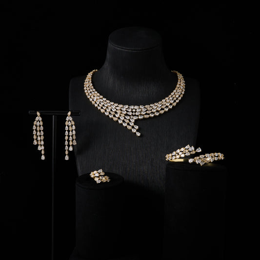 00046 Luxury Bridal Cubic Zirconia Necklace Set for Women Dubai Jewelry Sets  Wed Jewelri Wedding & Engagement musulman ens