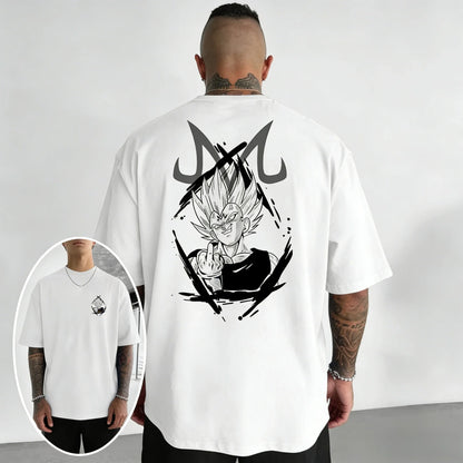 Oversized Cotton T-shirt Summer New Vegeta Print Men's Street Hip-hop Loose Casual Short Sleeved Top