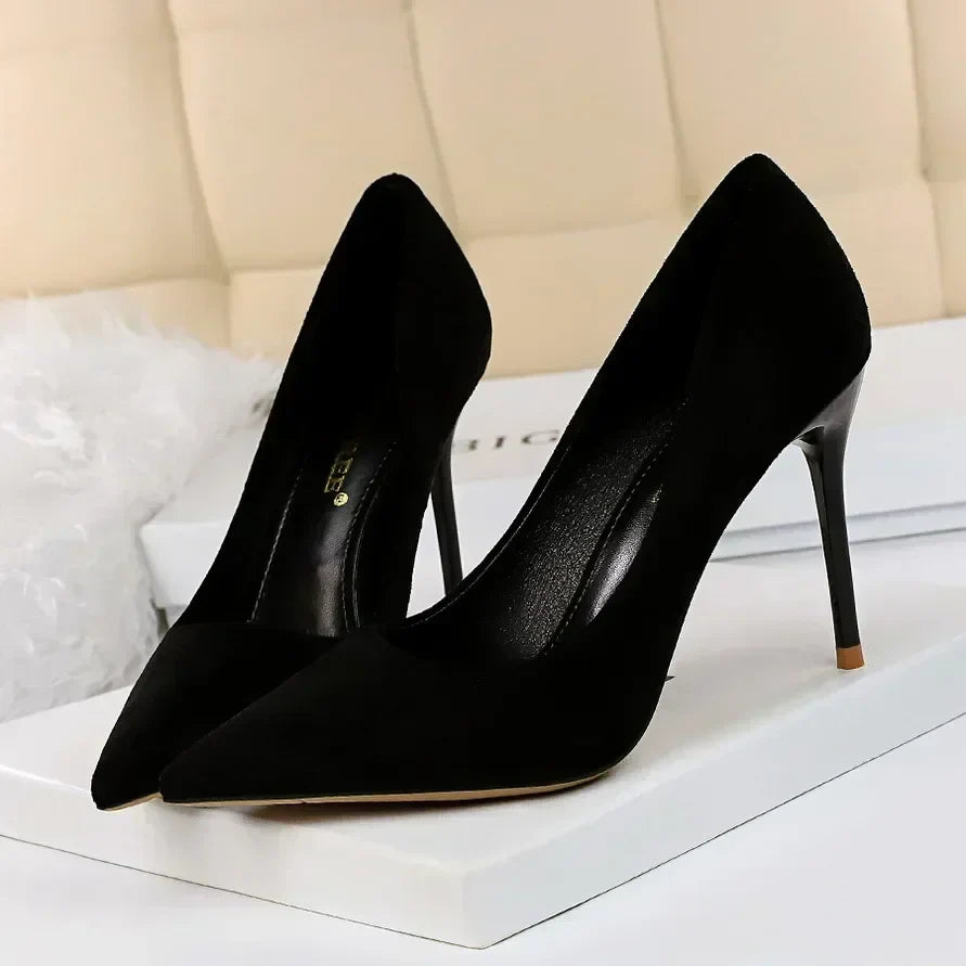 Women 9cm High Heels Daily Party Colorful Suede Pumps Female Scarpins Stiletto Evening Banquet Red Yellow Shoes Plus Size 34-43