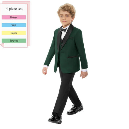 Fast Delivery Boys Slim Fit Suits 4 Pieces Piano Performance Outfit Three Colors Available Comfortable Long Sleeved Suit Set