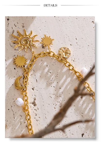 Trendy Starfish Moon Sun Shaped Pendant Charm Necklace Statement Stainless Steel Golden Chain Fashion Jewelry PVD Plated