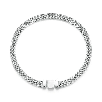 925 Sterling Silver Classic Square Buckle Bracelet Retro Braided Silver Chain Link for Women Platinum Plated Fine Jewelry