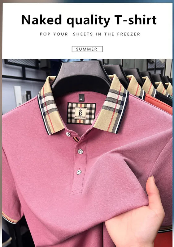 Luxury brand short sleeve polo shirt men fashionable simple solid color summer mercerized cotton breathable casual lapel T shirt
