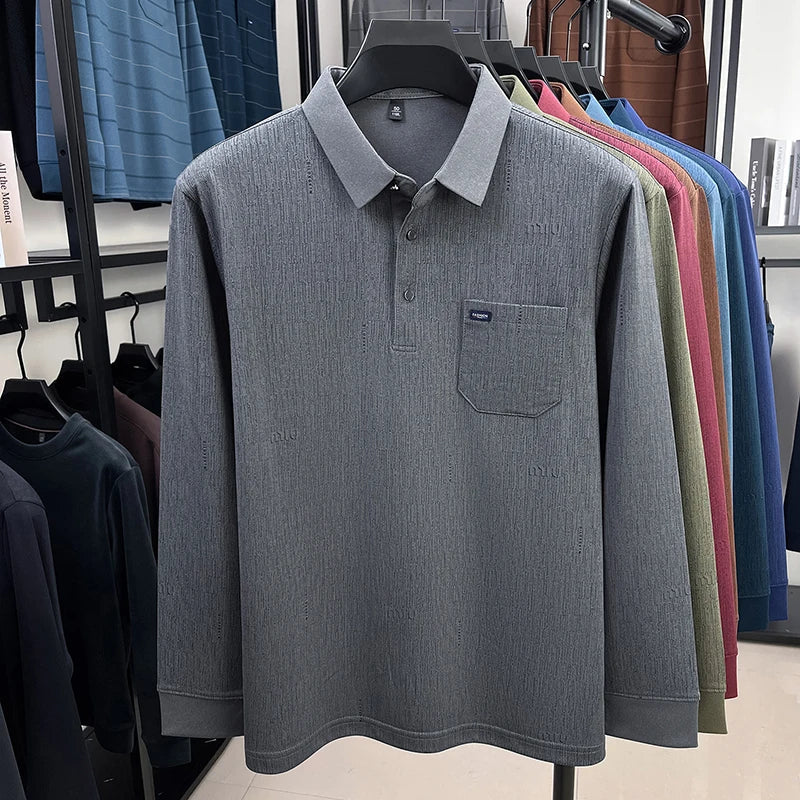 Hot Sales Original Design Men's Polo Lapel Long Sleeve T-Shirt Autumn New Soft Anti Pilling Pocket Business Leisure Menswear Top
