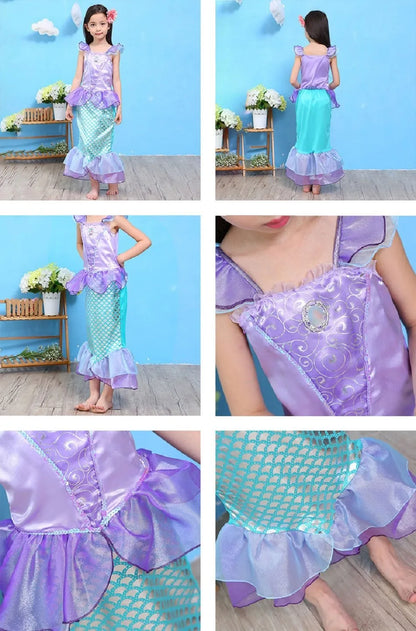 Children Princess Fancy Costume Elsa Party Carnival White Dress Up for Girl Christmas Birthday Cosplay Belle Snowflake Vestidoes