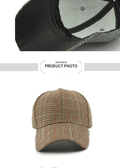 Spring Autumn Women's Baseball Cap Cotton Classic Checkered Snapback Hat Men Women British Style Hard Top Sunshade Hat