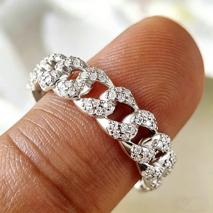 Moissanite Iced Out Cuban Link Rings Pure 925 Silver Bling Hip Hop Chain Ring for Women Men Couple Jewelry D Vvs1 Band