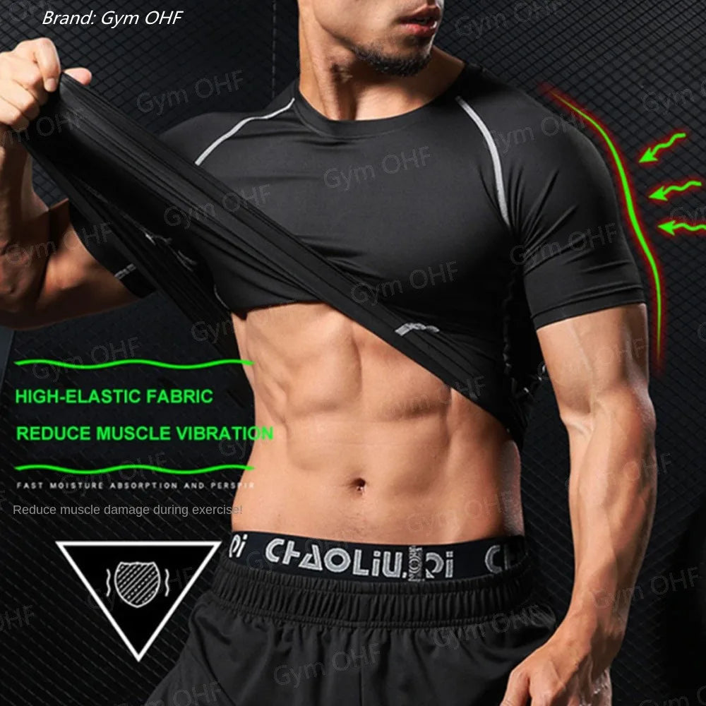 Funny Face 2 in 1 Shorts T Shirt Suits Men's Fitness Breathable Second Skin Compression Shirts Sets Gym Double Deck Shorts