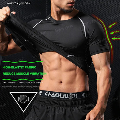 Funny Face 2 in 1 Shorts T Shirt Suits Men's Fitness Breathable Second Skin Compression Shirts Sets Gym Double Deck Shorts