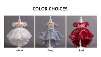 Girl Tail Wedding Bridesmaid Dress Children's Elegant Banquet Dress Children's Round Neck Sleeveless Dress Girl
