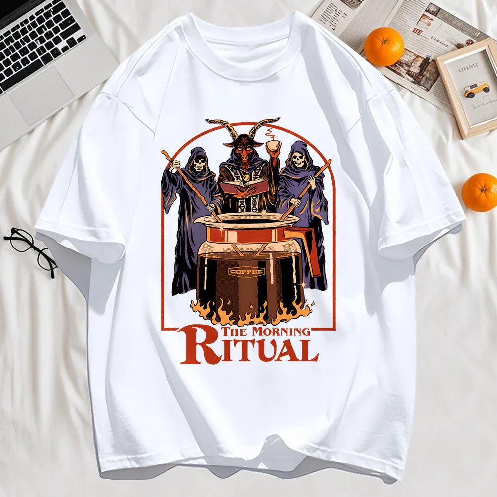 The Morning Ritual Prints Men T-Shirt Summer Breathable Cotton Loose T Shirts All-Match O-Neck Soft Unisex Top