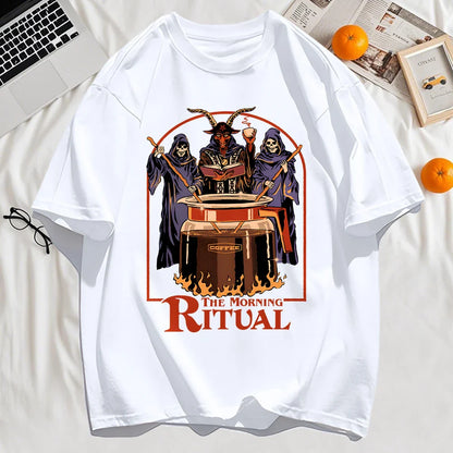 The Morning Ritual Prints Men T-Shirt Summer Breathable Cotton Loose T Shirts All-Match O-Neck Soft Unisex Top