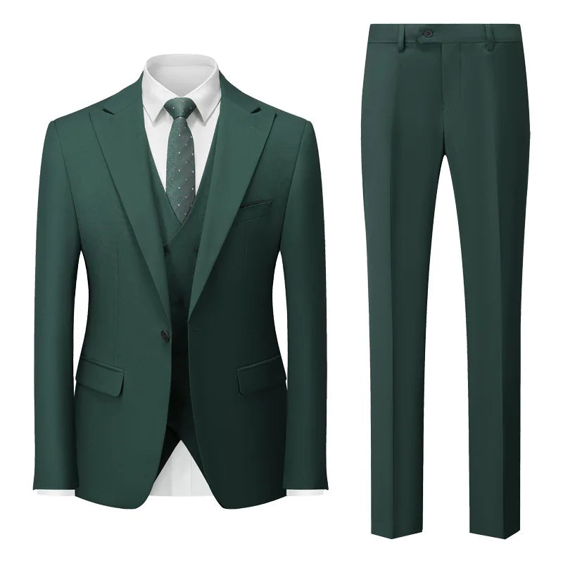 Men Suits Turn Down Collar Blazer Male Double-breasted Vest Straight-leg Pant Man Solid Business Wedding 3-piece Set
