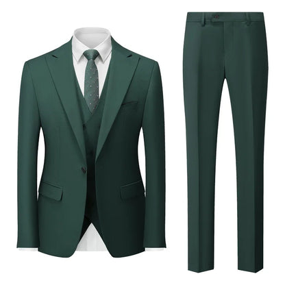 Men Suits Turn Down Collar Blazer Male Double-breasted Vest Straight-leg Pant Man Solid Business Wedding 3-piece Set