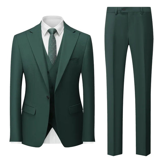 Men Suits Turn Down Collar Blazer Male Double-breasted Vest Straight-leg Pant Man Solid Business Wedding 3-piece Set