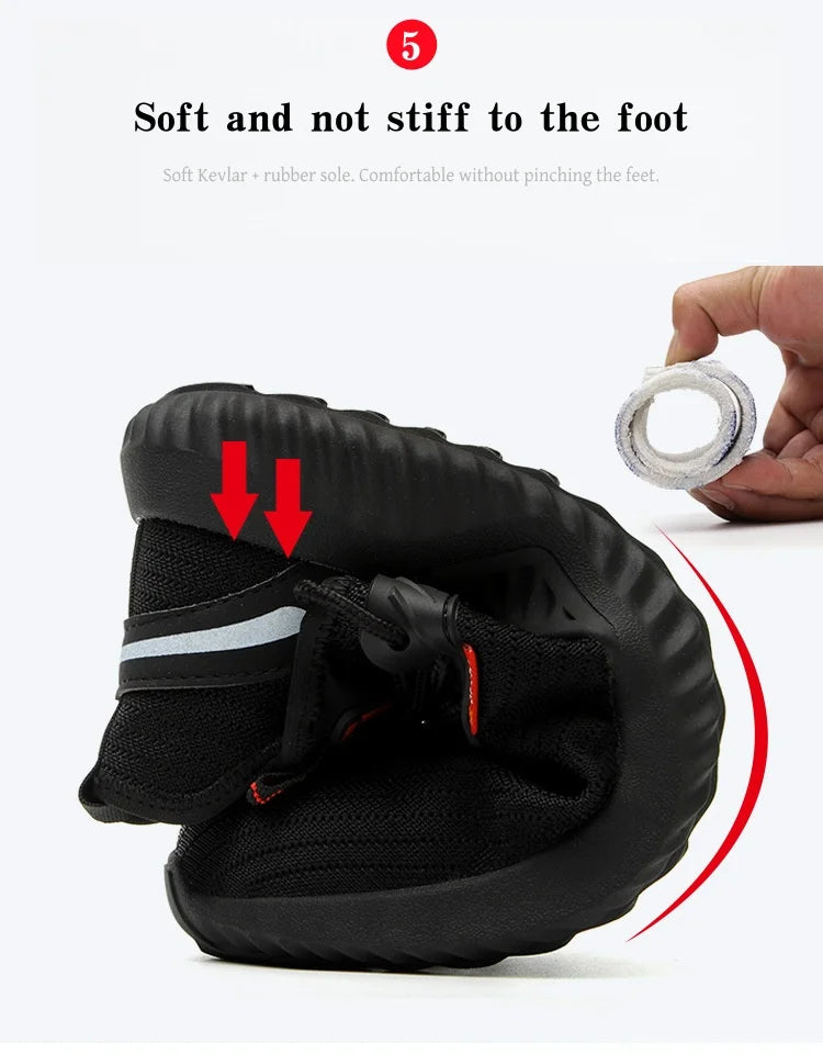 Steel-toe work shoes, puncture-resistant safety boots, sturdy industrial shoes, comfortable and breathable, and slip-resistant.