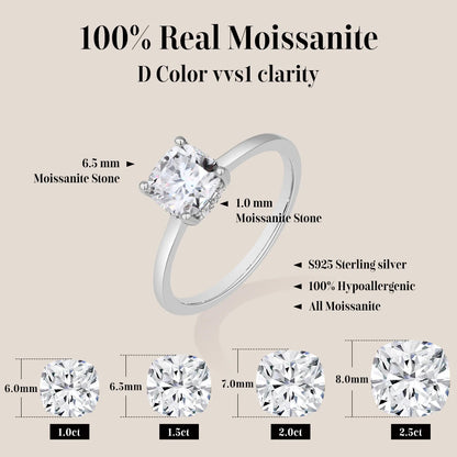Cushion Cut 1.5ct 2.5ct Moissanite Ring DVVS1 925 Silver 18K Gold Plated For Women Engagement Wedding Band Fine Jewelry
