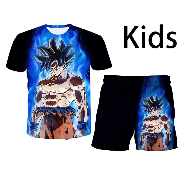 New Japan Cartoon Dragon Ball Z T-shirt Children's Top T-shirt+Shorts Two piece Set Summer Boys T-shirt+Shorts Beach Pants