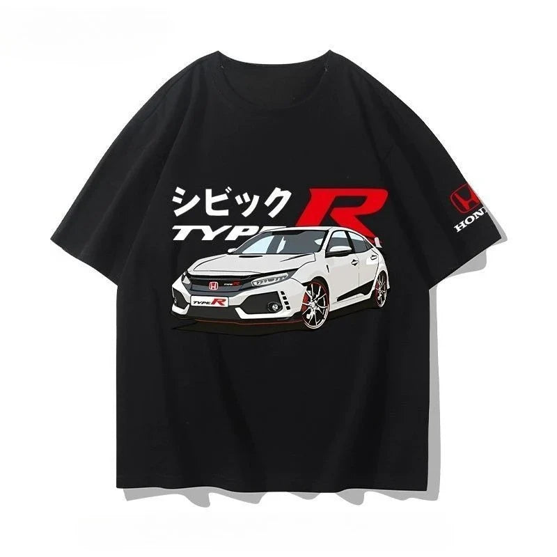 Honda Civic Motorcycle Short-sleeved Classic Modified Car Culture JDM Car Racing Fan T-shirt Club Men's Top