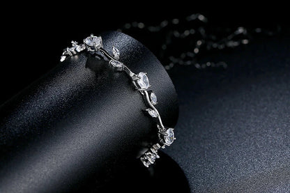 Rose Gold Color Leaf Chain & Link Bracelet with Red + Green AAA Zircon for Mother Gifts Jewelry JIB072