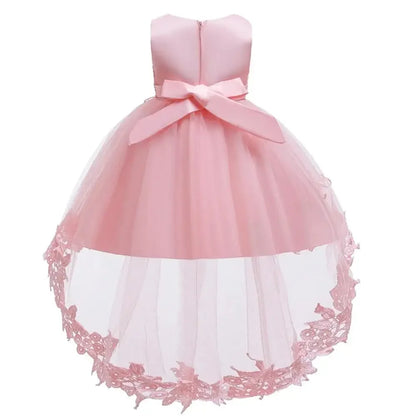 Asymmetric Toddler Evening Prom Dress Elegant Party Dresses For Girls Pink White Birthday DressLace Baby Girl Princess Dress