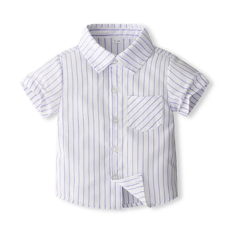1-5Y Baby Boys Gentleman Outfit Stripe Print Short Sleeve Shirts +Bow Tie + Suspender Shorts Sets Kids Summer Clothes