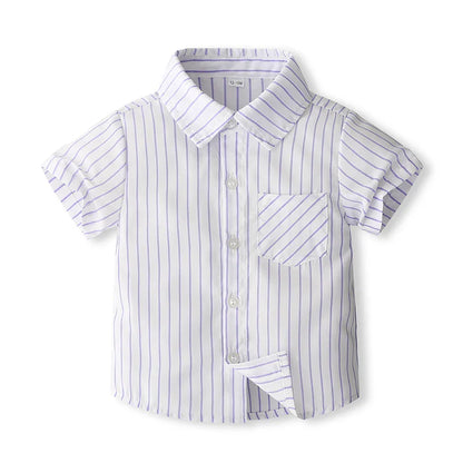 1-5Y Baby Boys Gentleman Outfit Stripe Print Short Sleeve Shirts +Bow Tie + Suspender Shorts Sets Kids Summer Clothes