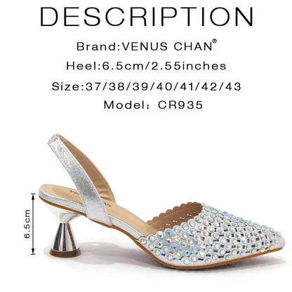 Mix Sapatos Femininos Salto Alto Bico Fino Designer Luxuoso Pedras Coloridas Festa Noturna Conjunto Combinando Sapatos e Bolsas