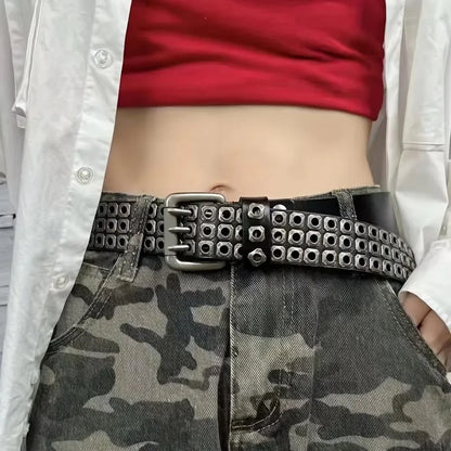 Women Belt  Fashion Square Beads, Willow Nails, Three Exhaust Eyes, Punk Street Cool, Personalized Men's and Women's Belts