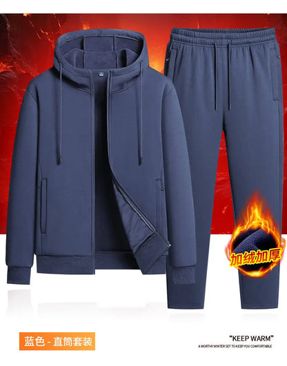 Autumn and winter hooded cardigan with fleece and thickened two-piece sporty and fashionable pure cotton set