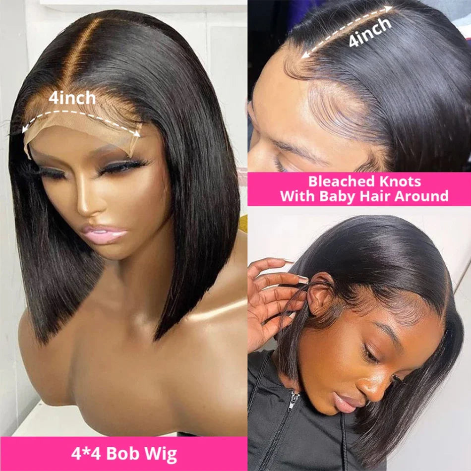 Bone Straight Short Bob Wigs Glueless Lace Front Human Hair Wigs 13x4 HD Transparent Lace Frontal Wig for Women Pre Plucked 250%