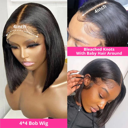 Bone Straight Short Bob Wigs Glueless Lace Front Human Hair Wigs 13x4 HD Transparent Lace Frontal Wig for Women Pre Plucked 250%