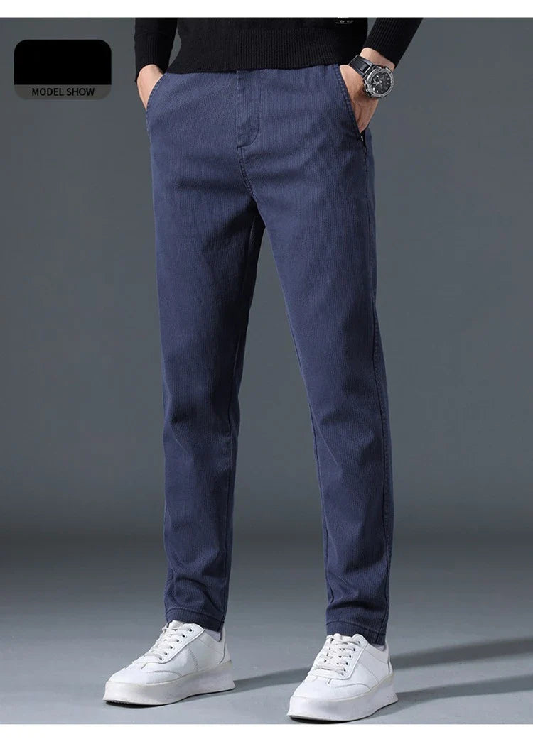 2025 Autumn New Casual Pants Men's Fashion Slim Fit Thick Straight Pants Soft Cotton Retro Style Streetwear Trousers Clothing