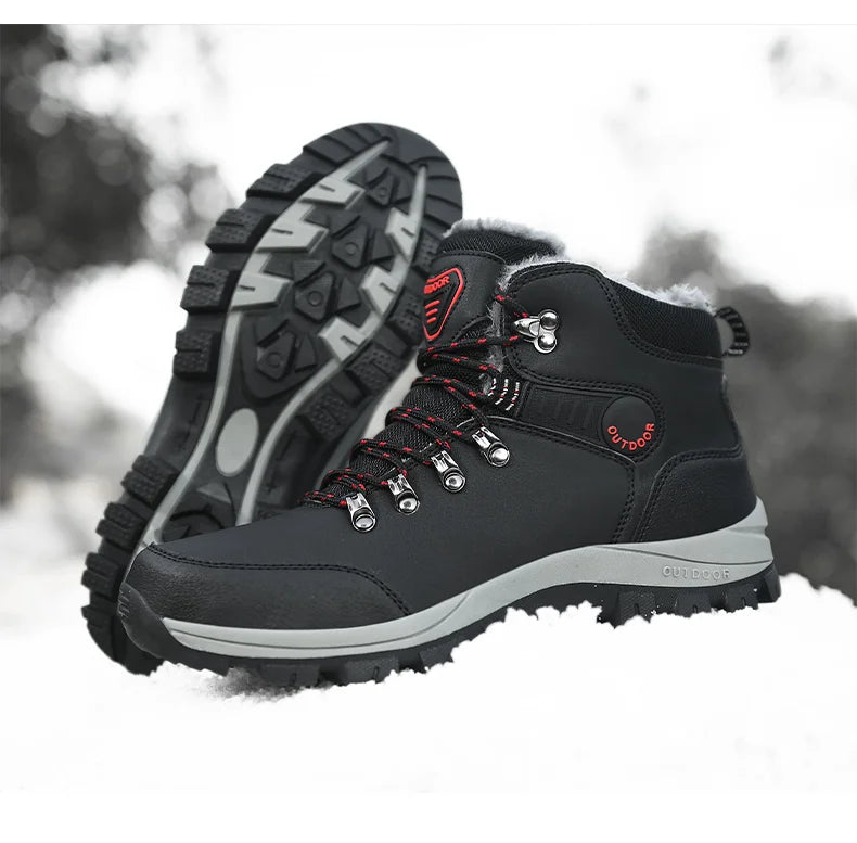 Men's Winter Snow Boots High Top Waterproof Sneakers Warm Plush Climbing Boots Plush Leisure Multi-Function Mountaineering Shoe