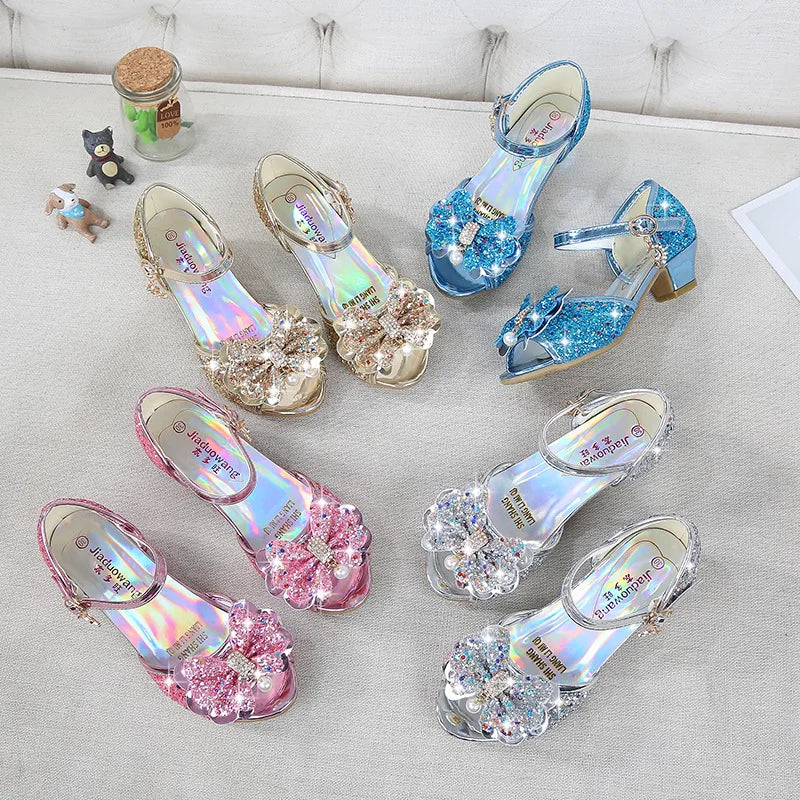 Girls High Heels For Kids Princess Leather Sandals Children Halloween Cosplay Party Wedding Dancing Shoes Fashion Crystal Shoes