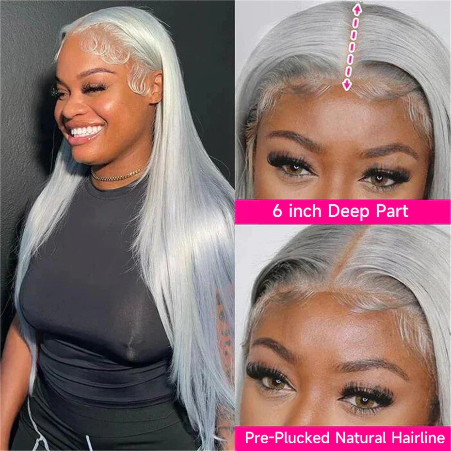 13x6 Silver Grey Colored Lace Front Wigs For Women 613 Blonde Body Wave Remy Transparent Lace Frontal Human Hair Wig Pre Plucked