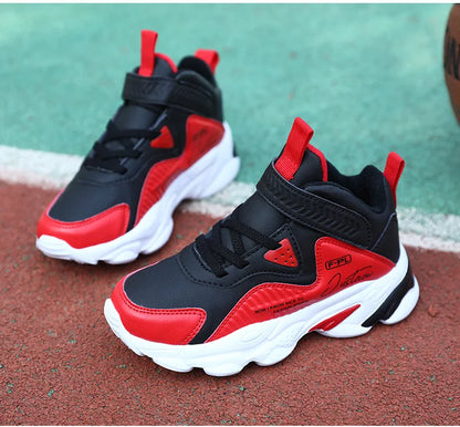Boys Autumn Leather Sneakers Children Waterproof Wear-resistant Basketball Shoes Boys Color blocking Casual Soft soled Sneakers