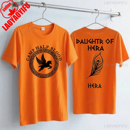 Camp Half Blood Men Women T-shirt 2 Sided TShirt Summer Greek Mythology Zeus Athena's Daughter Print Halloween Orange Tops
