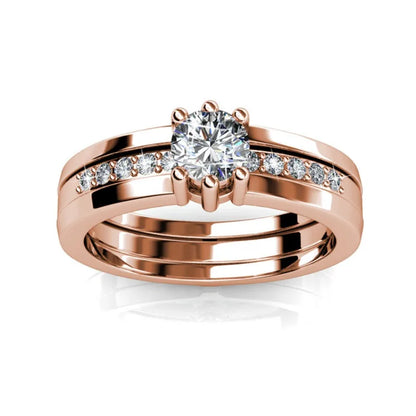2 in 1 Wedding Ring with Swarovski Crystals Luxury Rose Gold Color Double Row for Women Romantic Engageme Party Jewelry