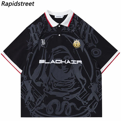 Hip Hop Streetwear Polo T-Shirt Virgin Mary Graphic T Shirt Men Polo Shirt Short Sleeve Harajuku Cotton Tops Tees Red Grey