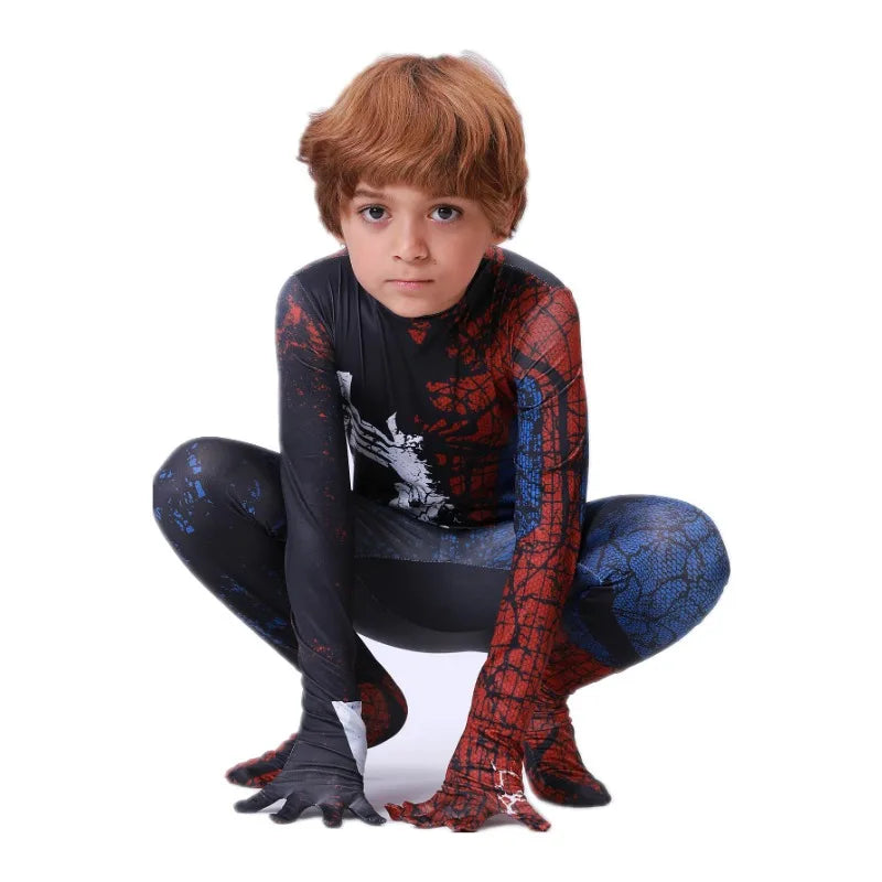 Kids Superhero Onesie Printed Mesh Spider Dress Up Costume Movie Characters Halloween Kids Performance Suit