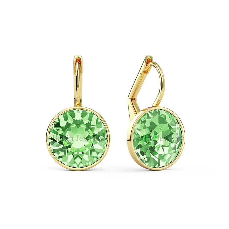 Earring for Women Christmas Birthday Premium Austrian Crystals Round Cut Dangle Silver Gold Color Pierced Jewelry