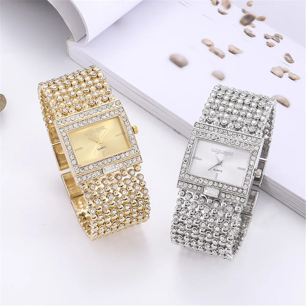 W25 Women's Square Quartz Watch Fashion Brand Light Luxury Stainless Steel Bracelet Girls' Diamond Inlaid Wristwatches