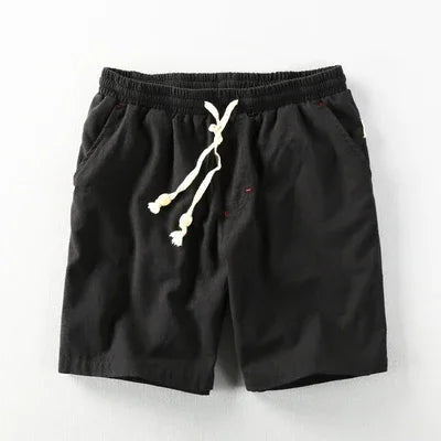 Summer Men Casual Cotton Linen Shorts Knee Length Beach Elastic Waist Shorts Solid Color Comfortable Pants New