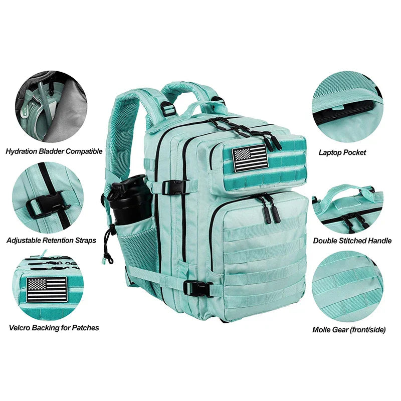 35L Tactical Backpack Small Athlete Gym Bag for Men/Women Qutdoor Travel Hiking Molle Rucksack with Bottle Holder