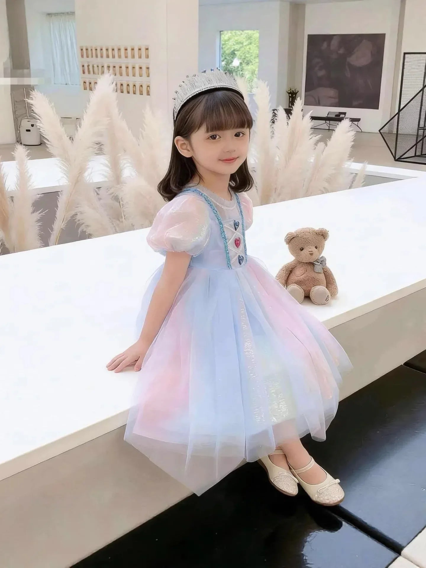 Girls Elsa Inspired Gradient Rainbow Tulle Dress 2026 Summer Kids Princess Costume for Birthday Party Pageant